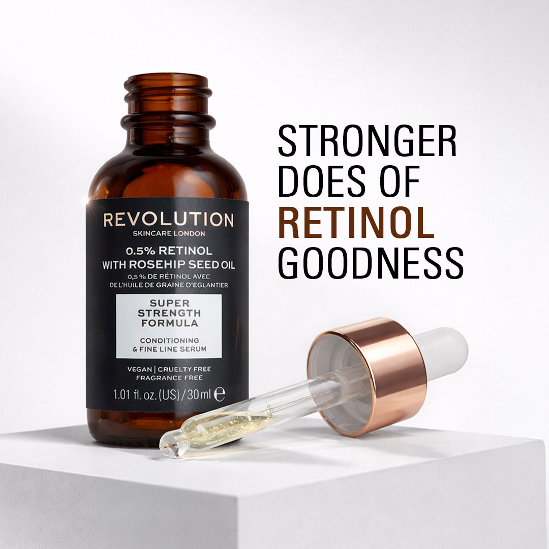 rose hip seed oil and retinol Revolution Skincare 0.5% Retinol Super Serum with Rosehip Seed Oil – Revolution Beauty