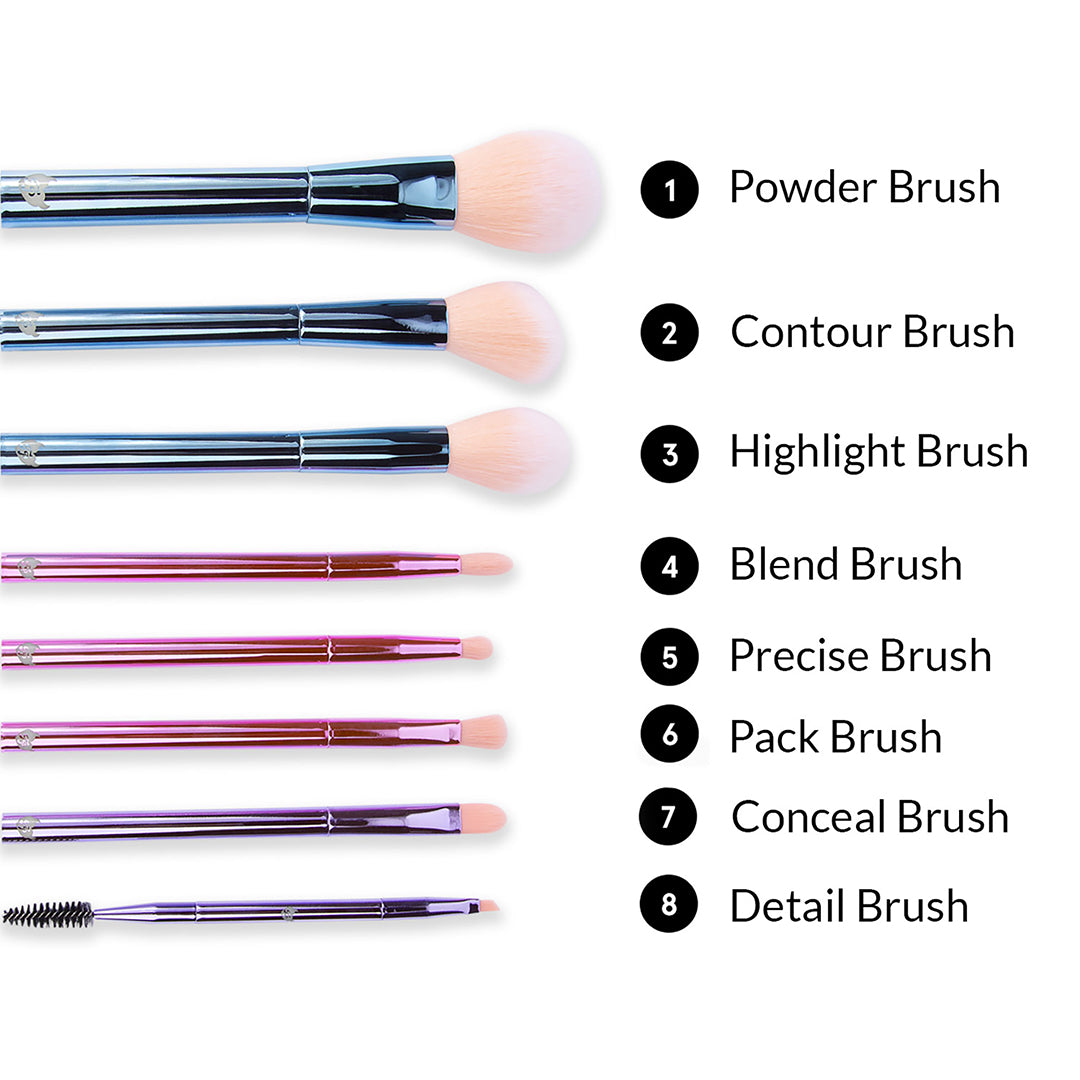 BH The Total Package - 8 Piece Face & Eye Brush Set with Wrap